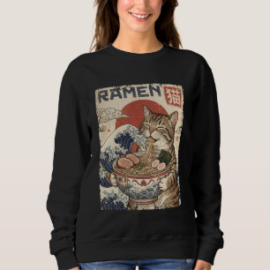 Camiseta Gato de Ramen Japonês Engraçado Arte Vintage Kawai