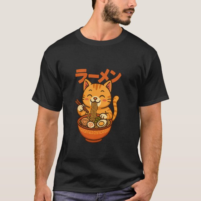 Camiseta Gato de Ramen Japonês Macarrão Fofo (Frente)