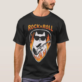 Camiseta Gato de Rocha Engraçado Palheta de Guitarra Música