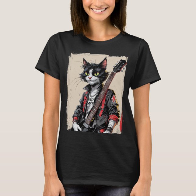 Camiseta Gato de Rock and Roll (Frente)