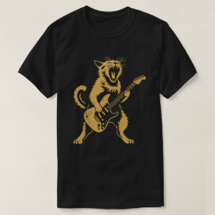 Camiseta Gato de Rock and Roll Tocando Guitarra Arte de M