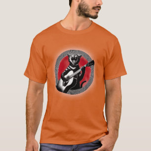 Camiseta Gato de Rock Tocando Guitarra sob a lua vermelha a