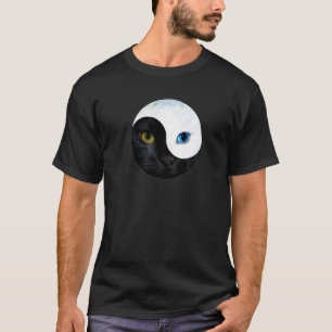 Camiseta Gato de Rosto Yin Yang Meditação Ioga Preto e Bran
