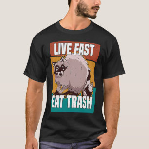 Camiseta Gato de Rua Mapache Come Lixo Vive Rápido