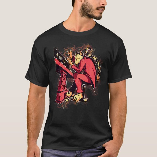 Camiseta Gato de Salpico de Água Tocando Piano (Frente)