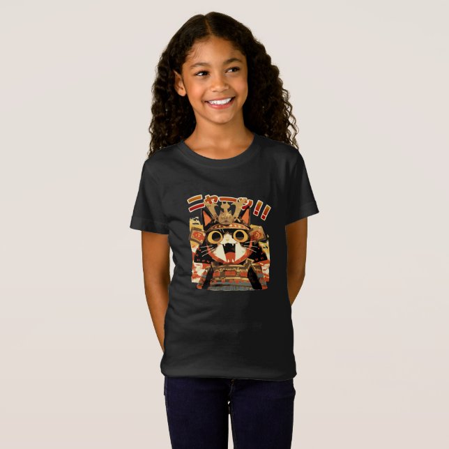 Camiseta Gato de Samurai Bonito em Armadura (Frente Completa)