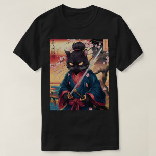 Camiseta Gato de Samurai Japonês Bonito