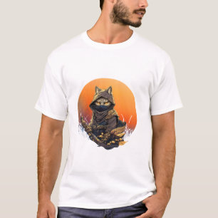 Camiseta Gato de samurai japonês tatuado kawaii ninja Long
