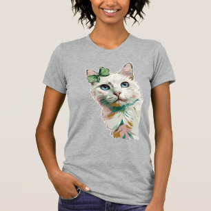 Camiseta Gato de Shamrock com olhos azuis
