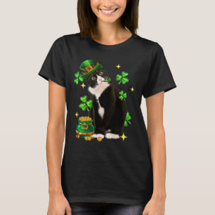 Camiseta Gato de Shamrock Irlandês de Tuxedo Cute de Dia de