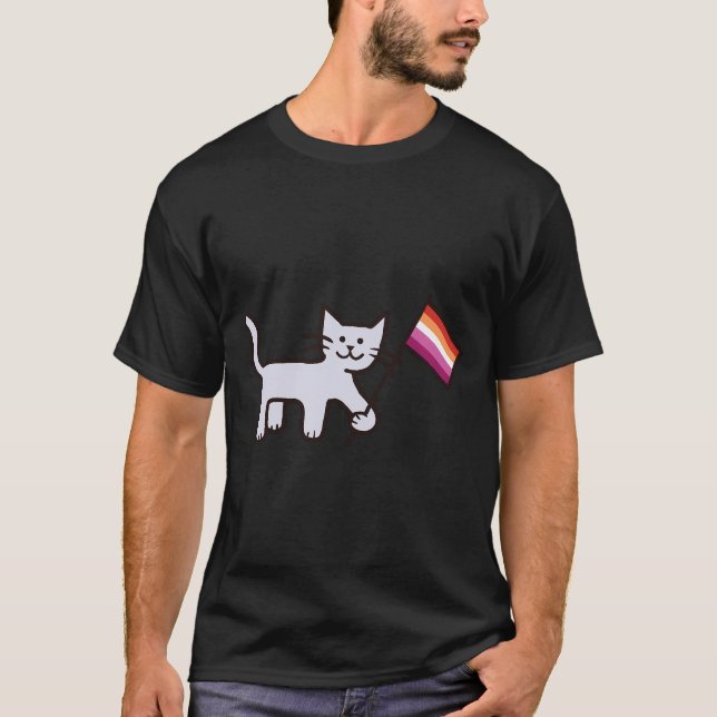 Camiseta Gato de Sinalizador do Orgulho Lésbico (Frente)