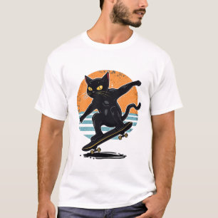 Camiseta Gato de Smoking Engraçado Skatista de Tênis Retro