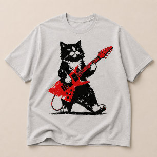 Camiseta Gato de Smoking Legal Tocando Guitarra Elétrica Ve