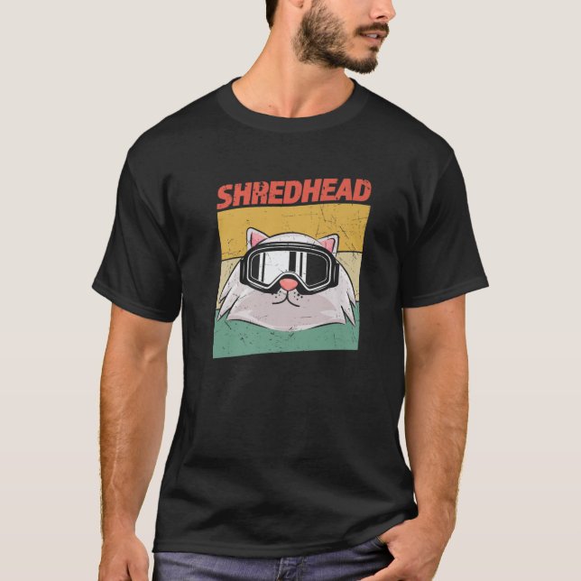 Camiseta Gato De Snowboard Engraçado E Engraçado Em Óculos (Frente)
