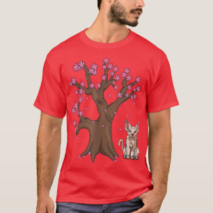 Camiseta Gato de Sphynx Japonês e Gato Mãe Flor de Cereja
