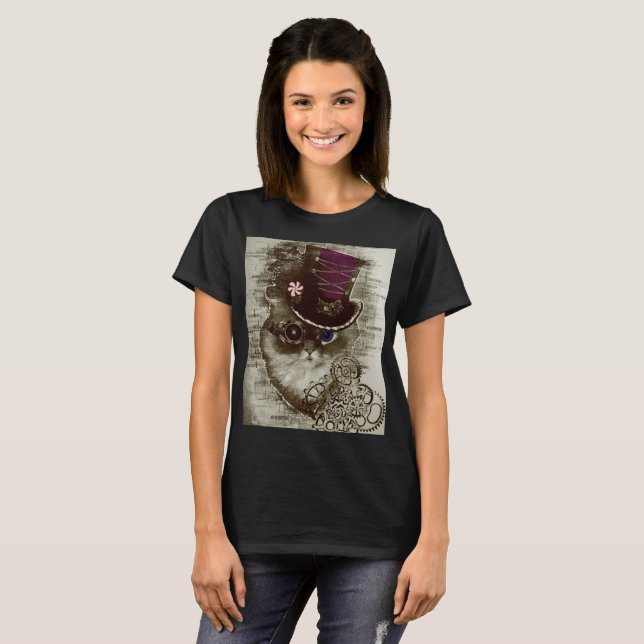 Camiseta Gato de Steampunk (Frente Completa)