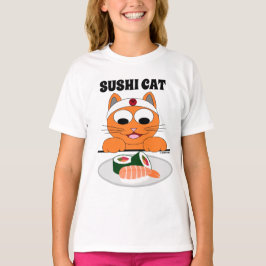 Camiseta Gato de Sushi Cartoon Gato Come Sushi Engraçado