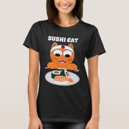 Camiseta GATO DE SUSHI Ginger Kitty com Sushi Engraçado