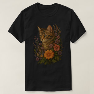 Camiseta Gato de Tabby Gato com Flores Selvagens - Arte de 