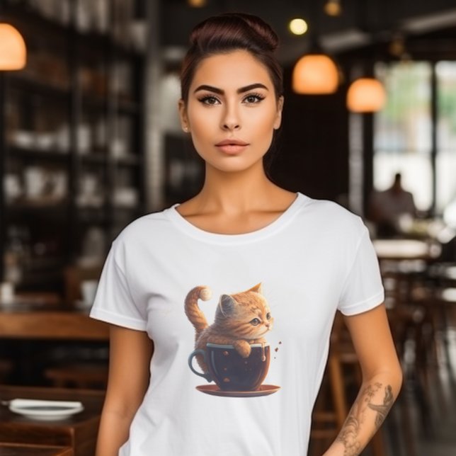 Camiseta Gato de Tabby Laranja Triste na Xícara de Café (Criador carregado)