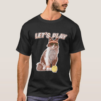 Camiseta Gato de Ténis Legal Usando Óculos de Sol Raquete d