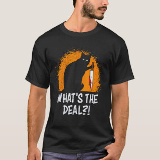 Camiseta Gato de Terror com Faca Manchada de Sangue Hallowe