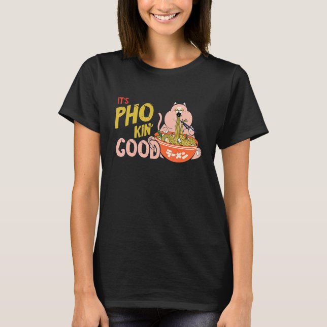 Camiseta Gato de Trocadilho de Comida Tigela de Pho Comida  (Frente)
