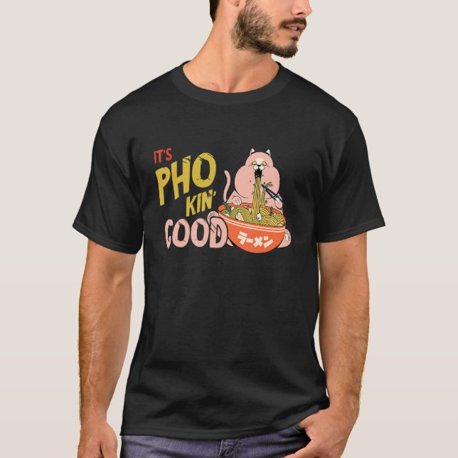 Camiseta Gato de Trocadilho de Comida Tigela de Pho Comida  (Frente)