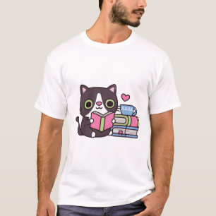 Camiseta Gato de Tuxedo Fofo Ama Ler Livros