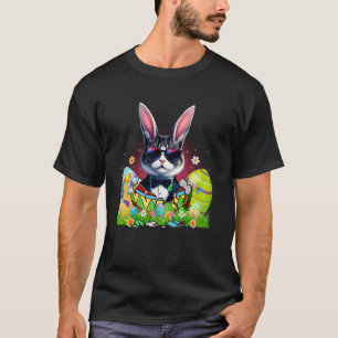 Camiseta Gato de Tuxedo Fofo & Orelhas de Coelho no Ovo de 