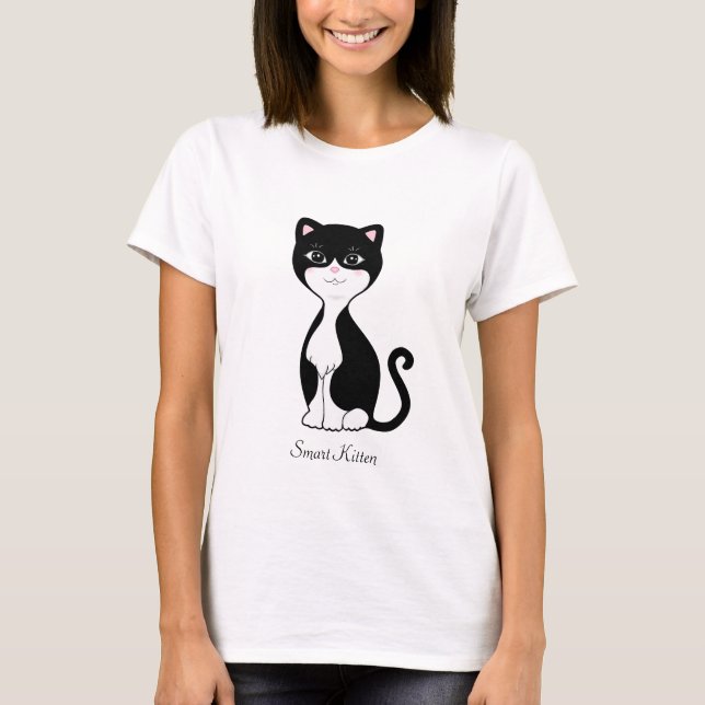 Camiseta Gato de Tuxedo inteligente bonito (Frente)