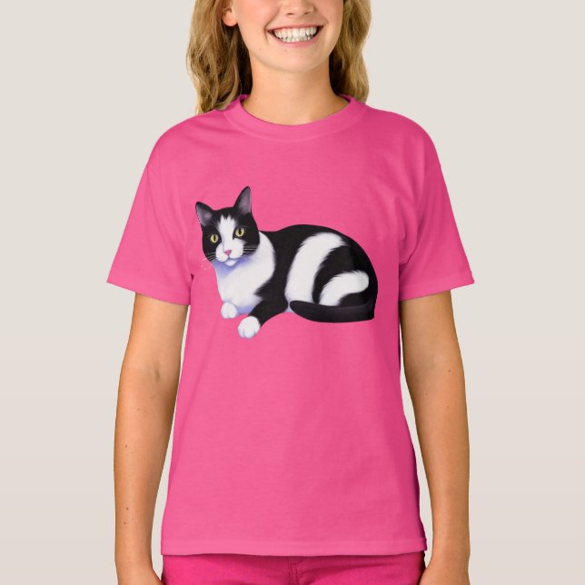 Camiseta Gato de Tuxedo Preto e Branco (Frente)