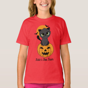 Camiseta Gato de vampiro bonito e crianças de abóbora no Ha
