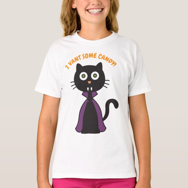 Camiseta Gato de Vampiro do Halloween (Frente)