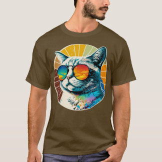 Camiseta Gato de verão com legal óculos para todos os amant
