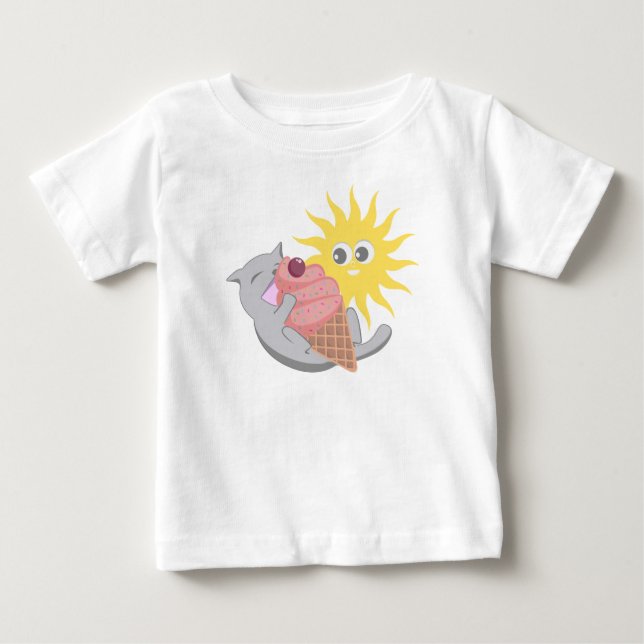 Camiseta Gato de Verão Comendo Sorvete (Frente)