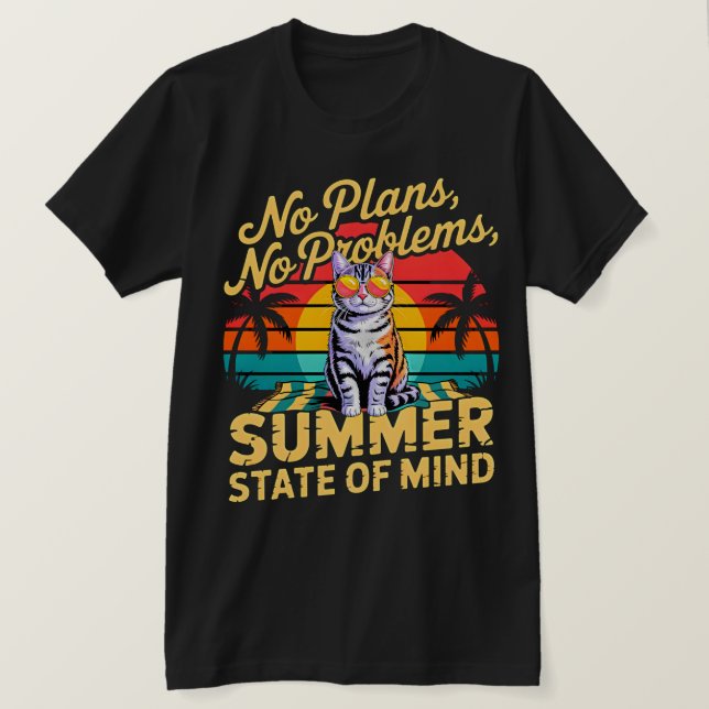 Camiseta Gato de Verão Pôr do Sol Retro - Sem Plan (Frente do Design)