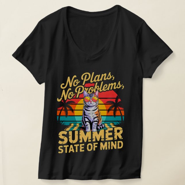 Camiseta Gato de Verão Resfriado Sem Planos Sem Problemas G (Postura )