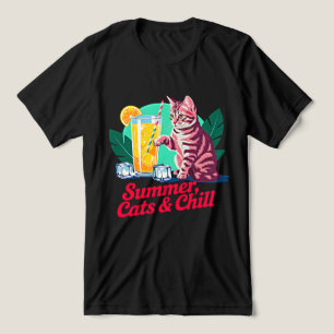 Camiseta Gato de Verão Retro Chill - Felino Tropical Rosa L