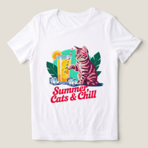 Camiseta Gato de Verão Retro Relax - Linda Gata Rosa para M