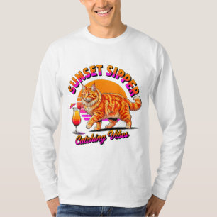 Camiseta Gato de Verão Sunset Sipper - Presente de Gato Lis