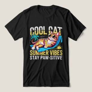 Camiseta Gato de Verão Vibrações Legais - Fique Pata-sitivo