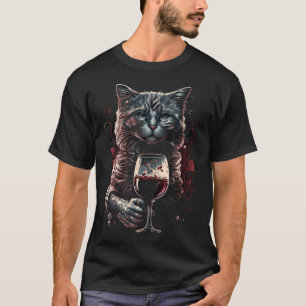 Camiseta Gato de Vinho Copo de Vinho Festa de Bebida Degust