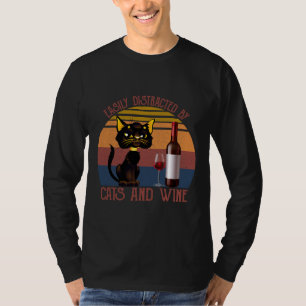 Camiseta Gato De Vinho De Gatos Facilmente Distraído