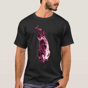 Camiseta Gato de Vintagem Fresco com Corações Retro Rosa 10