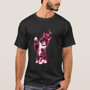 Camiseta Gato de Vintagem Fresco com Corações Retro-Rosa 6