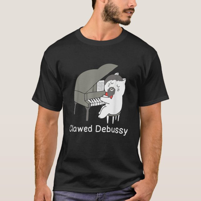 Camiseta Gato Debussy com Garras Piano Música Clássica Comp (Frente)