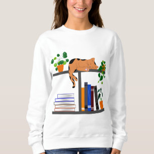 Camiseta Gato Deitado em uma estante de livros, Livro de Ga