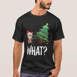 Camiseta Gato Derrubando Árvore de Natal Engraçado Que Gato
