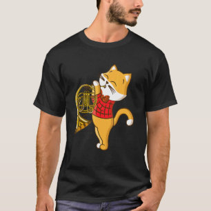 Camiseta Gato Desfrutando do Instrumento Musical Trompa